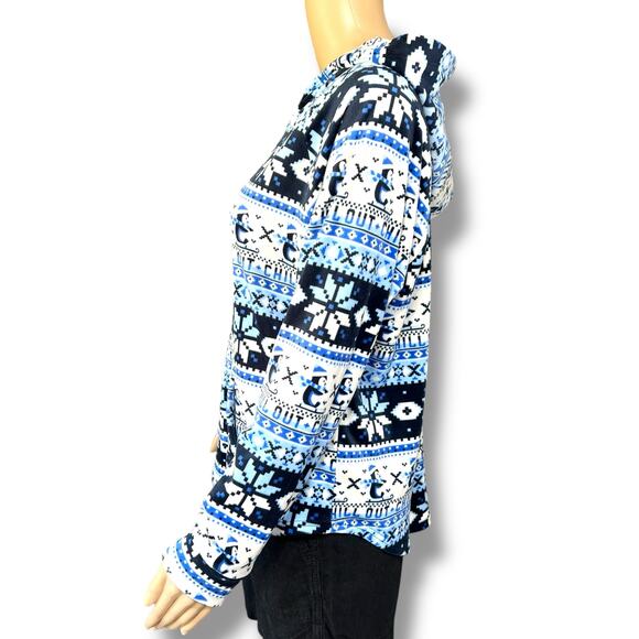 No Boundaries Womens Fleece Hoodie Hooded Sweatshirt Winter Theme Blue Large - Picture 4 of 9